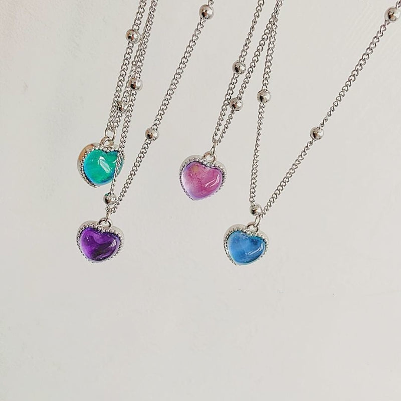 Fashion Temperature Sensitive Color Changing Necklace For Women 12 Colors Rainbow Heart Stainless Steel Pendant Necklace Jewelry