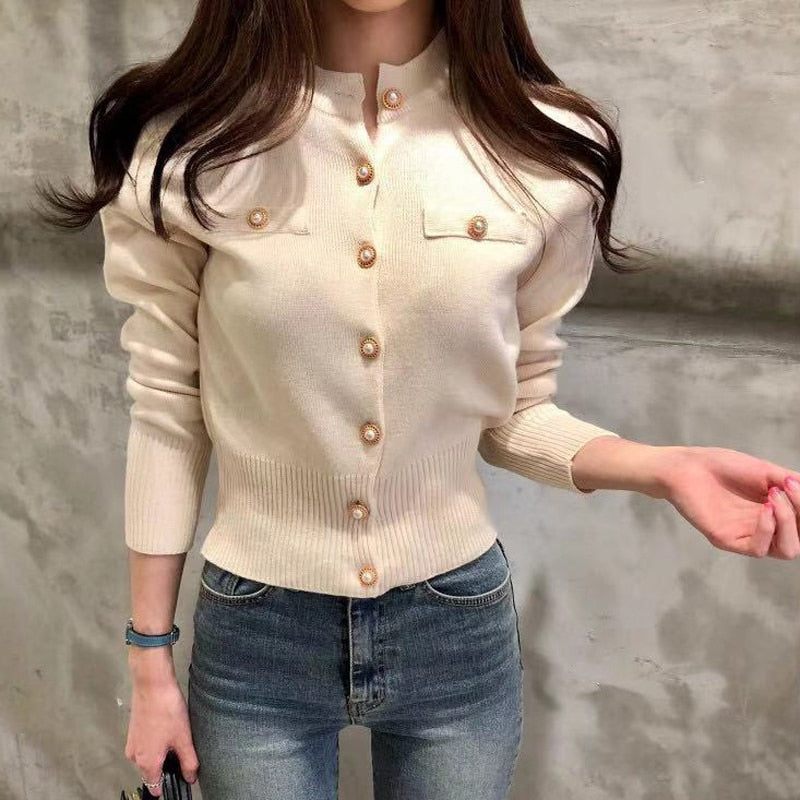 Fashion Knitted Cardigan Sweater Women Autumn Long Sleeve Short Coat Casual Korean Single Breasted Slim Top Pull Femme 17375