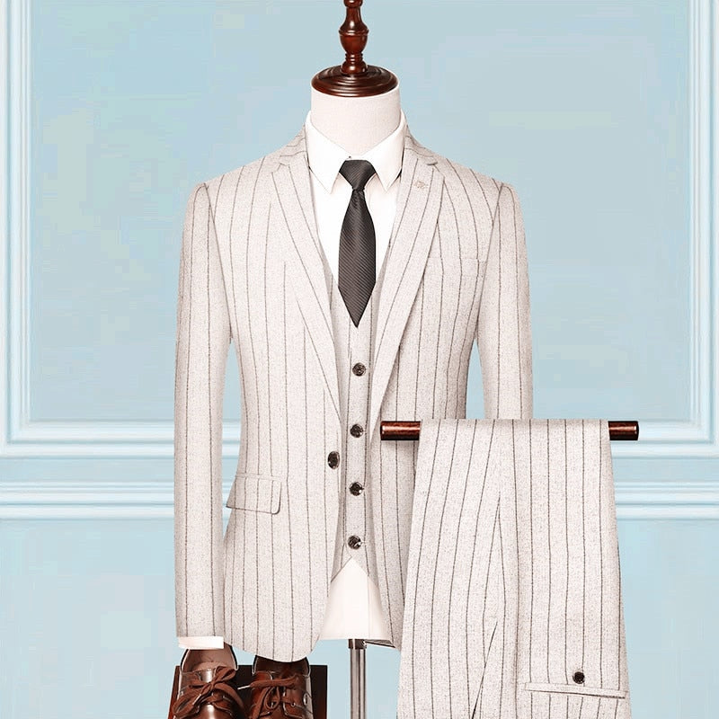 British Style Men Plaid Vest Blazer Pants 3 Pieces Set / Male Fashion High End Slim Wedding Banquet Business Suit Jacket Coat