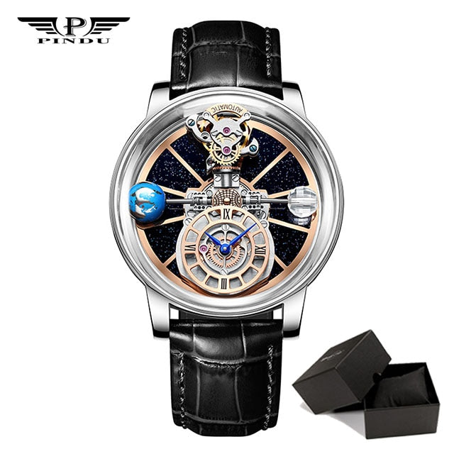 PINDU Celestial Body Series &quot;sky&quot; Quartz Watch Man For Men Waterproof Leather Strap Tourbillon Watch Luxury Business Men Watch