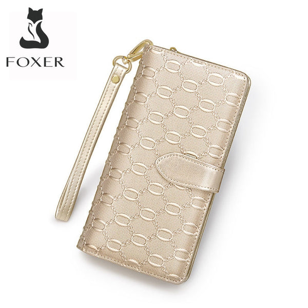 FOXER Brand Women&#39;s Long Cow Leather Wallets Ladies Clutch Bags Famous Designer Purses Women Purse Fashion Female Cowhide Wallet