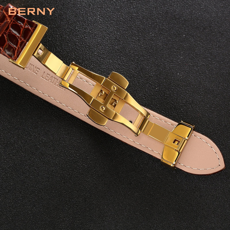 Berny 18K Gold Men Watches Swiss Movement Quartz Wristwatch Day Date Calendar Luxury Business Style Wateproof Relogio Masculino