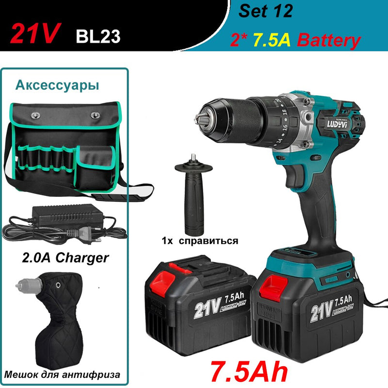 21V 13MM Brushless Electric Drill 120N/M 4000mah Battery Cordless Screwdriver With Impact Function Can Drill Ice Power Tools