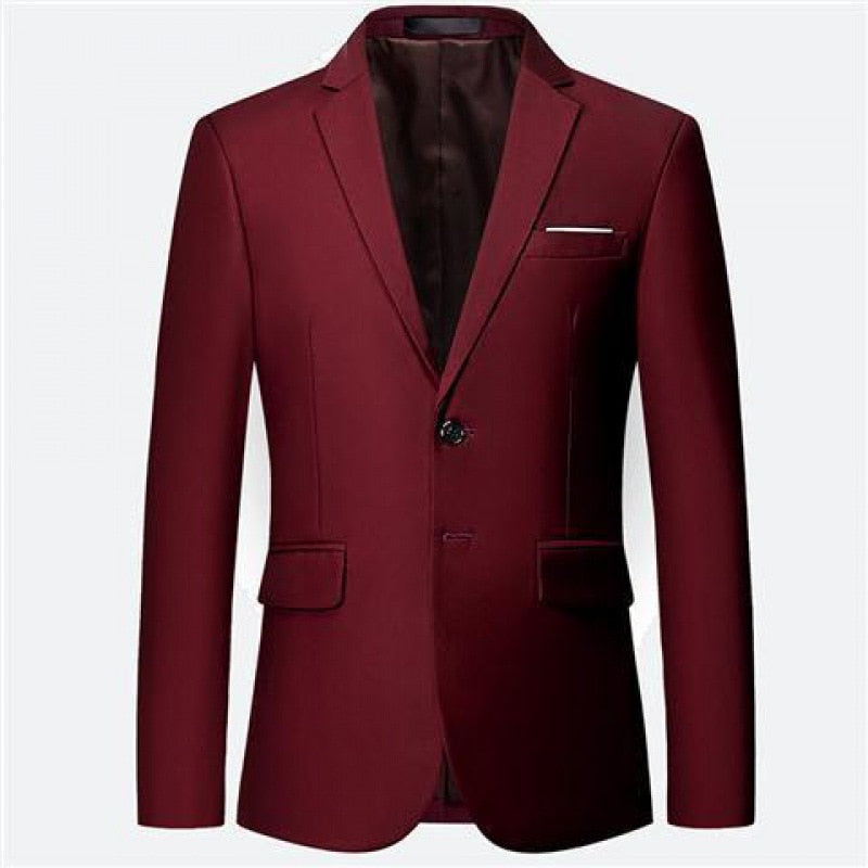 Red Suit Men's Two-button Slim Fit Plus Fertilizer To Increase Youth Business Professional Formal Wear Wedding For Dinner Blazer