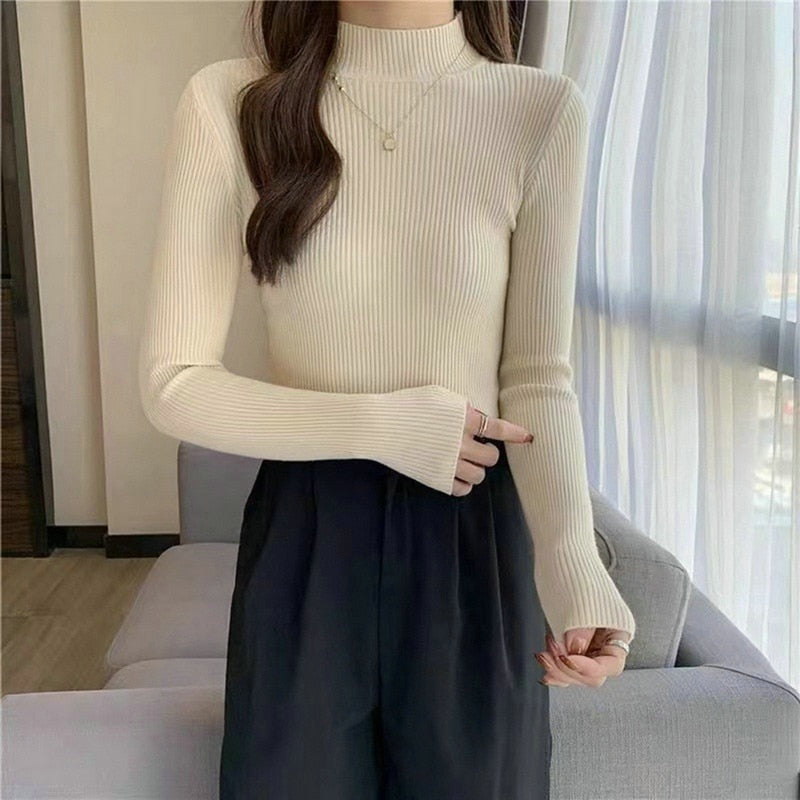 New Turtleneck Jumper Woman Knitted Blouses Fashion Ladies Sweaters Winter 2022 Thermal Striped Long Sleeve Autumn Warm Tops