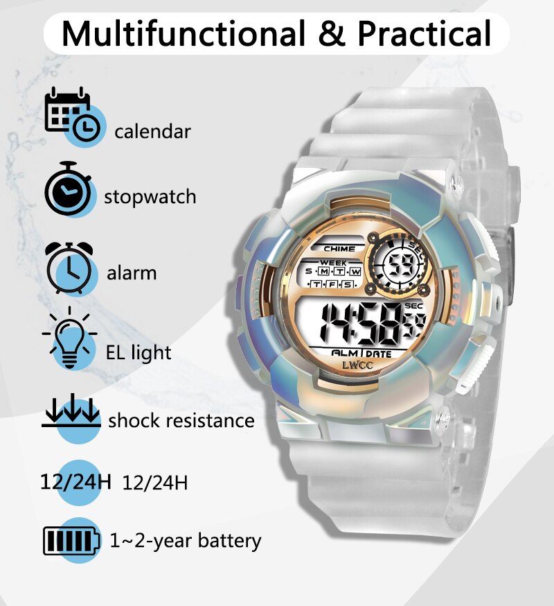 2022 LED Digital Watch for Women Waterproof Causal Sports Watches Ladies Transparent Watch Women&