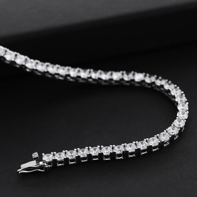 OEVAS 100% 925 Sterling Silver Full 3mm/4mm Luxury High Carbon Diamond Tennis Chains Necklace Sparkling Party Fine Jewelry Gifts