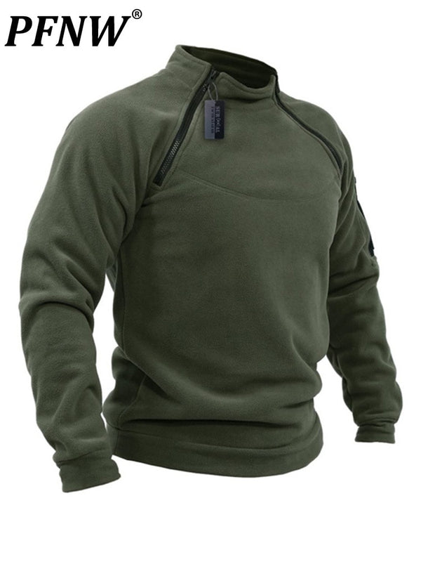 PFNW Stand Collar Men&#39;s Solid Color Sweater Spring Autumnn Loose Outdoor Warm Breathable Tactical Casual Fashion Tops 12A5332