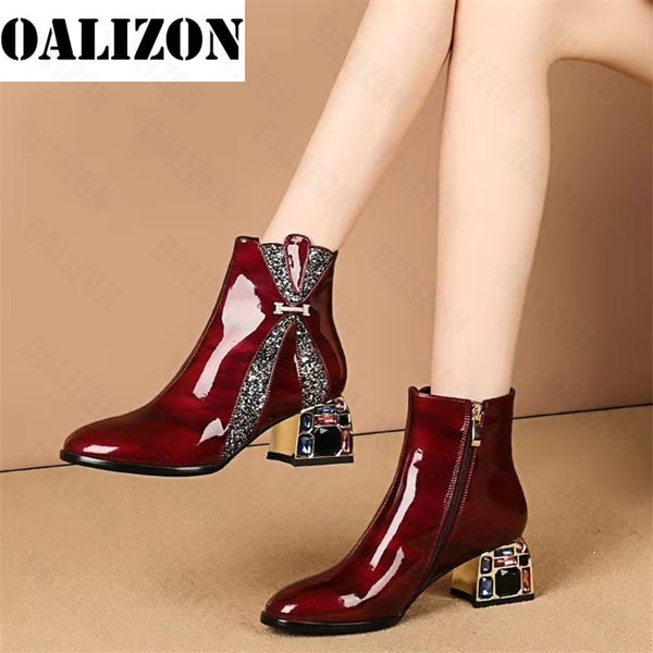 2022 New Winter Women Chunky Ankle Pumps Chelsea Boots Fashion Party Crystal High Heels Shoes PU Sexy Classic Platform Shoes