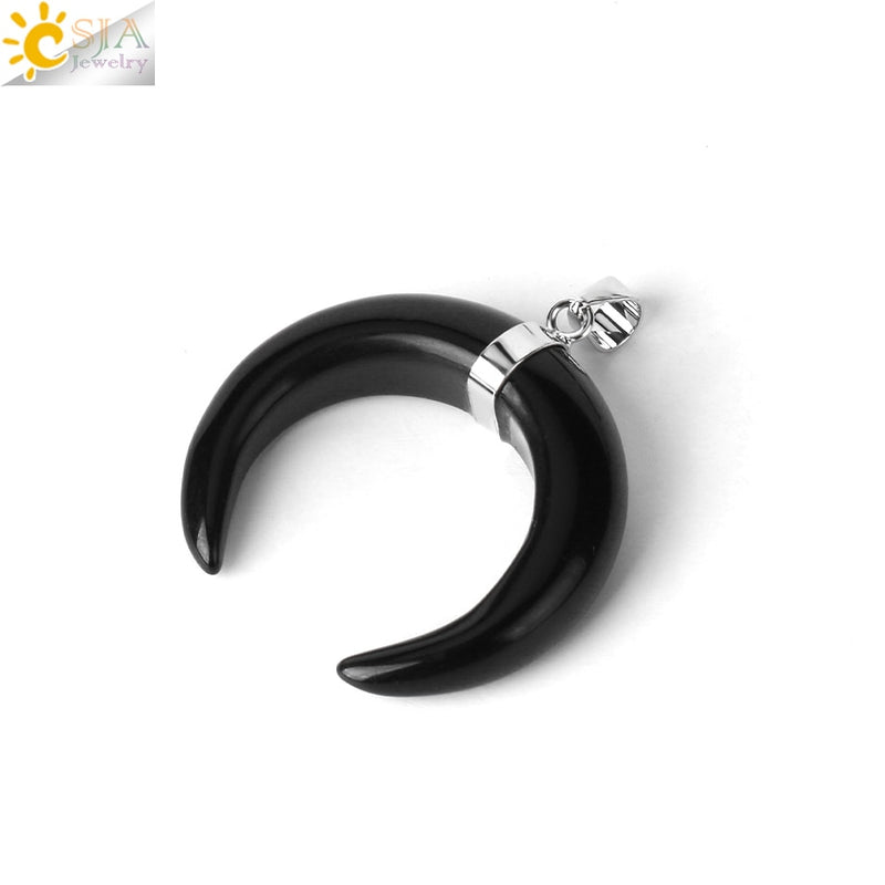 CSJA Natural Stones Crescent Moon Necklaces Pendants Purple Crystal Pink Quartz White Stone Gold Color Reiki Women F306