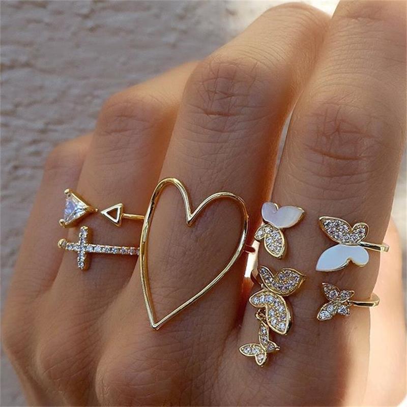 LATS Bohemian Gold Color Chain Rings Set for Women Fashion Boho Coin Snake Moon Star Rings Party 2022 Female Trend Jewelry Gifts