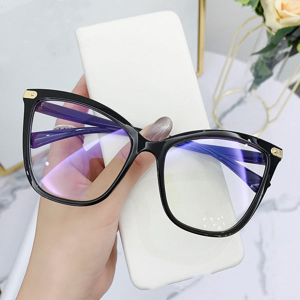 WNEELK Oversize Cat Eye Eyeglasses for Women Anti-Blue Light Glasses for Men Optical Computer Eye Wear Frame Fashion Spectacle