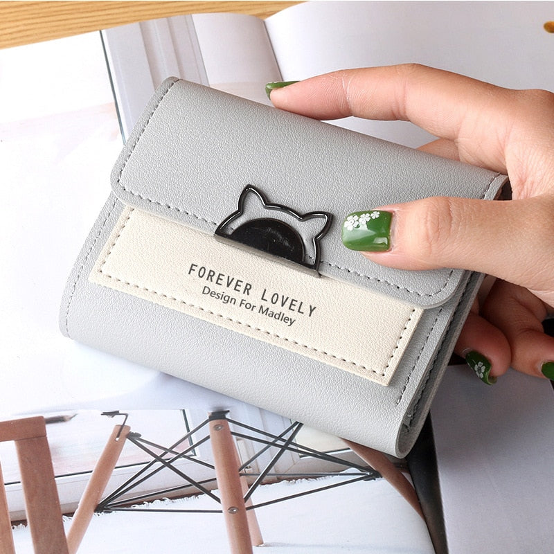 Women Wallet Small Cat Ear Cute Mini Wallet Unique Design Ladies Contrasting Metal Buckle Small Coin Purse Portable Purse New In