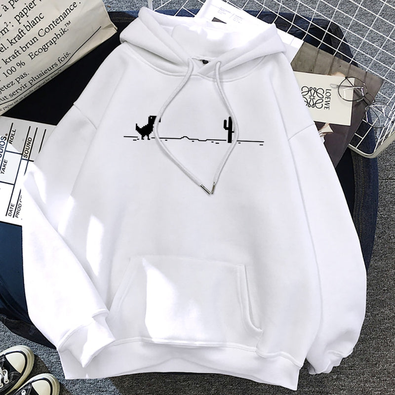 Mosaic Game Cactus Little Dinosaur Men Hoodies Autumn Loose Streetwear O-Neck Casual Sweatshirt Pocket Fleece Warm Mans Hoody