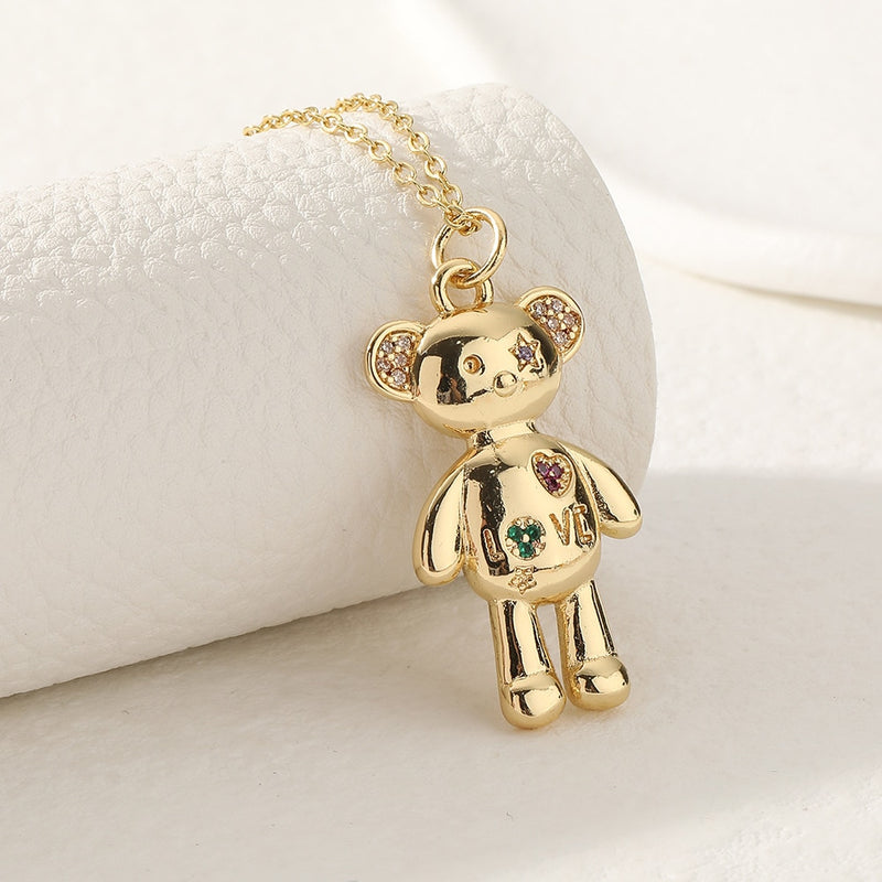 New Women's Fashion Jewelry Copper Plated Real Gold Pendant LOVE Love Bear Temperament Wild Necklace Party Holiday Gift