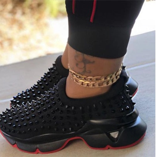 2022 Sneakers Women Vulcanized Woman Rivet Sports Shoes Female Platform Wedges Ladies Leopard Casual Slip On Footwear Plus Size