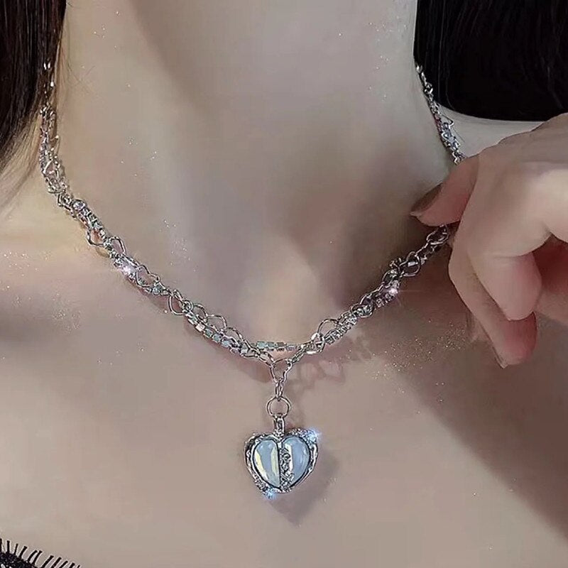 Fashion Heart Pendant Necklace for Girls Women Korean Trend Long Sweater Neck Chain Necklaces Cute Chokers Jewelry