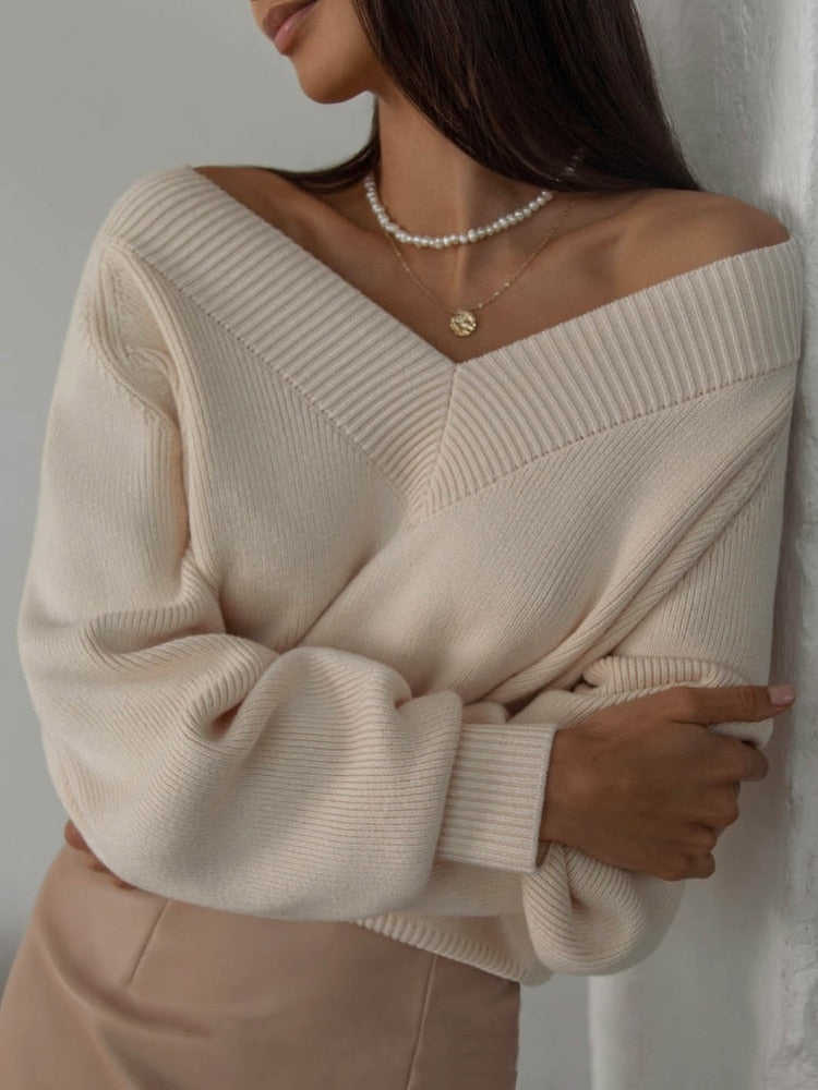 Fashion Sweater Woman Winter 2022 Vintage Oversize Sweaters Female Knitted Top V-neck Jumper Long Sleeve Autumn Women&