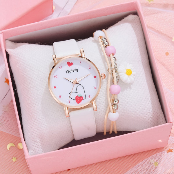 Gaiety Brand 2PCS Set Women Watch Fashion Leather Ladies Quartz Wristwatch Dress Watch For Women Clock Girl Reloj Mujer No Box