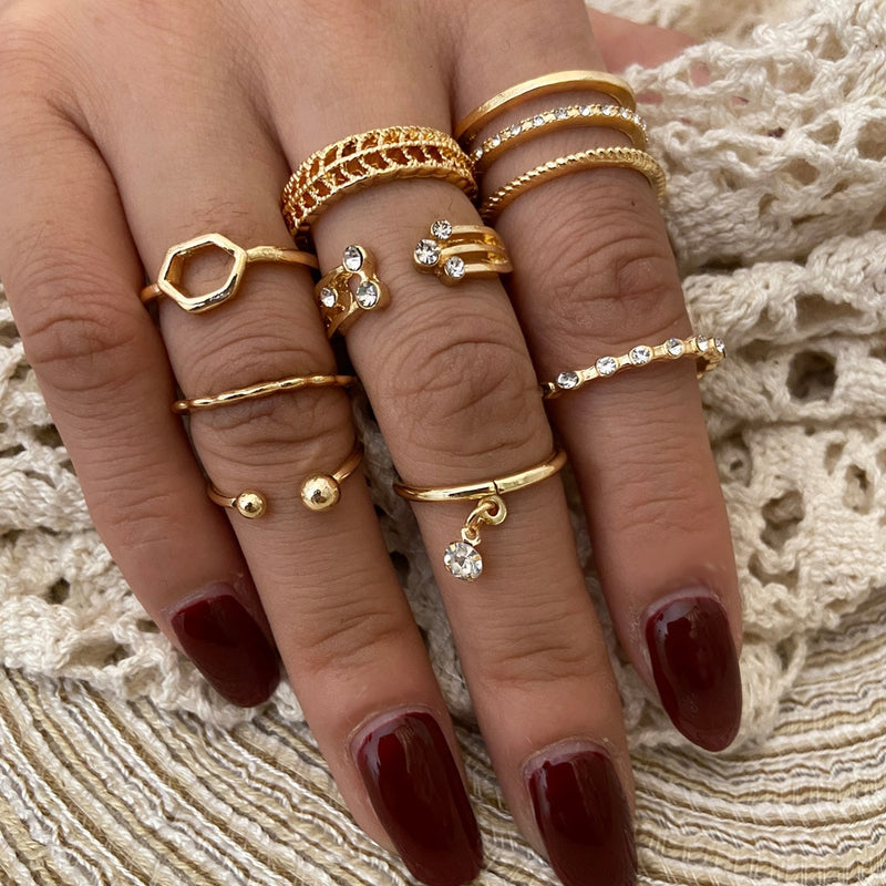 LATS Bohemian Gold Color Chain Rings Set for Women Fashion Boho Coin Snake Moon Star Rings Party 2022 Female Trend Jewelry Gifts