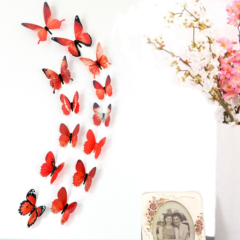 12Pcs Butterflies Wall Stickers New Year Gift Home Decorations 3D Butterfly PVC Self Adhesive Wallpaper For Living Room Decals