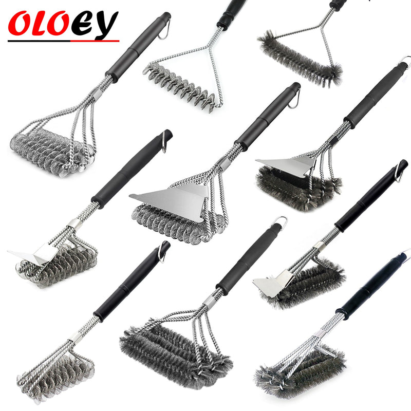 Kitchen Accessories BBQ Grill Barbecue Kit Cleaning Brush Stainless Steel Cooking Tools Wire Bristles Triangle Cleaning Brushes