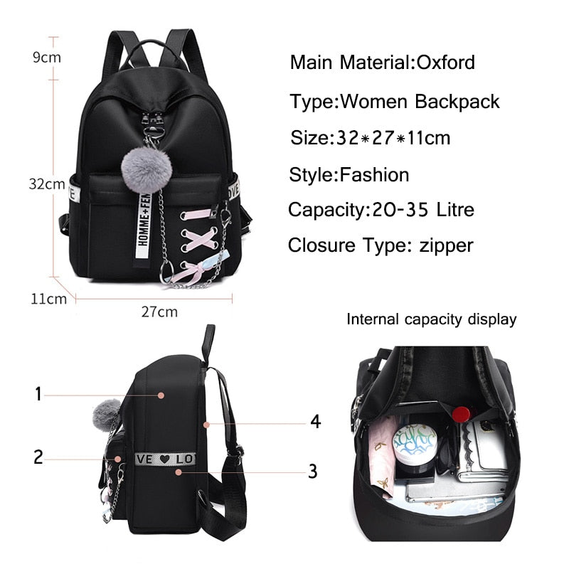 Oxford Women Backpacks Waterproof Female Shoulder Backpack Fashion Teenage Girls School Bags Retro School Backpack Girl Book Bag