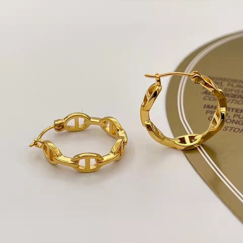 CHUHAN Real 18K Yellow Gold Pig Nose Earrings AU750 For Women Banquet Wedding Luxury Fashion Gifts Hoop Earrings Fine Jewelry