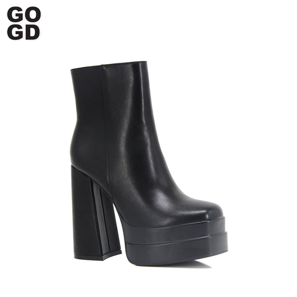 GOGD 2022 New Ankle Boots Women Quality Platform Boots Female Fashion Short Boot Black Chunky High Heel Women Shoes Big Size 41