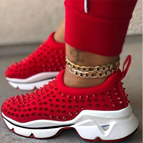 2022 Sneakers Women Vulcanized Woman Rivet Sports Shoes Female Platform Wedges Ladies Leopard Casual Slip On Footwear Plus Size