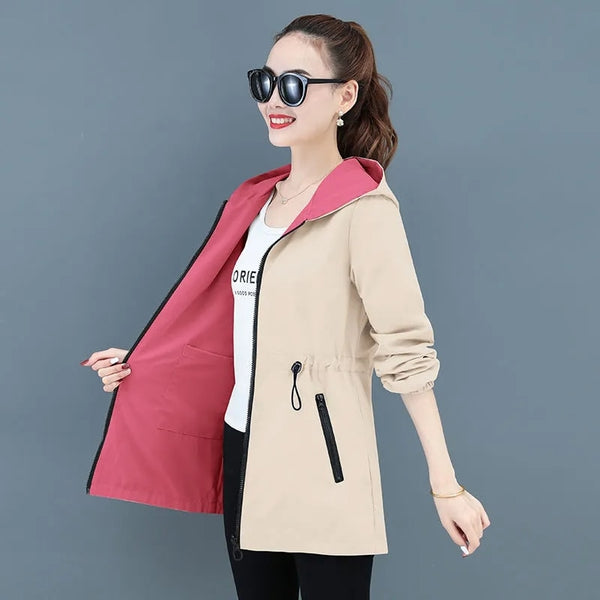 2022 New Autumn Women&#39;s Jacket Double-sided Windbreaker Female Long Sleeve Jackets Hooded Casual Basic Coat Loose Outerwear 4XL