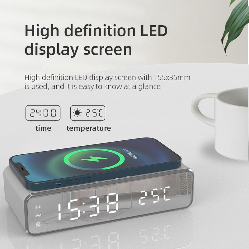 LED Digital Alarm Clock Electric With Wireless Charger Desktop Clock  Thermometer Despertador HD Mirror Clock Watch Table Decor