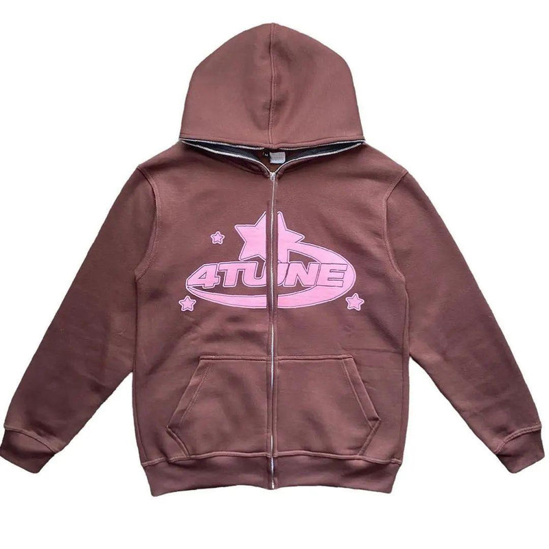 Y2K Embroidered Print Hoodies Men's Fashion Oversized Full Zip Up Hooded Sweatshirt Hip Hop Long Sleeve Jacket Coat Streetwear