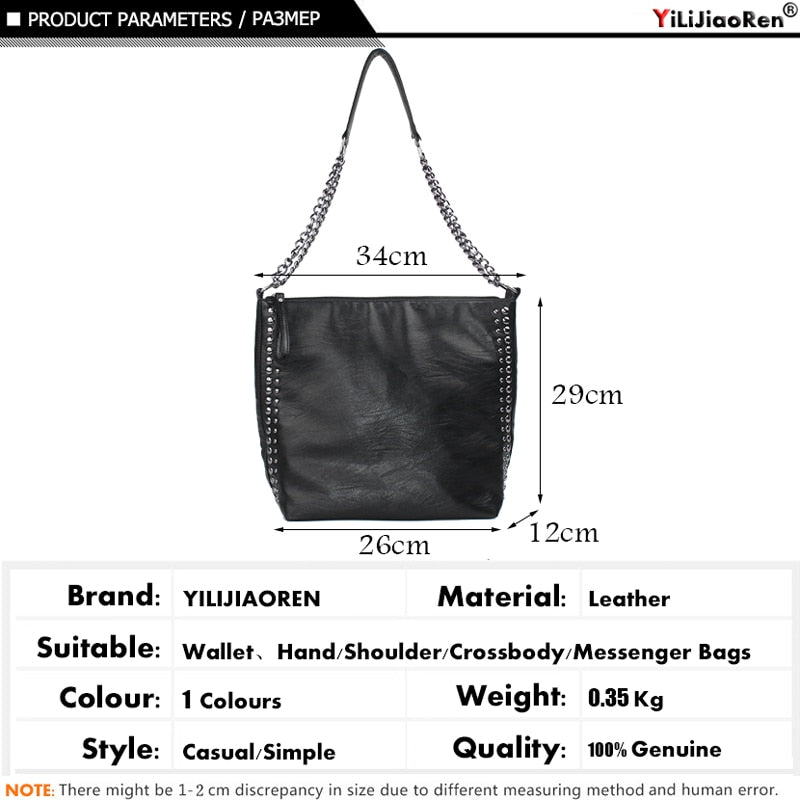 Casual Rivet Shoulder Bag Female Famous Brand Chain Crossbody Bags for Women Leather Handbags Large Capacity Tote Bag Sac A Main