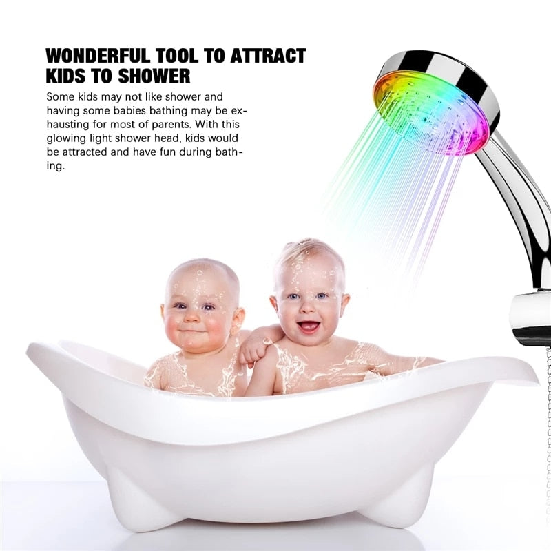 Shower Head LED Rainfall Shower Sprayer Automatically Color-Changing Temperature Sensor Water Saving Showerhead for Bathroom