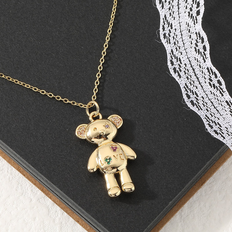 New Women's Fashion Jewelry Copper Plated Real Gold Pendant LOVE Love Bear Temperament Wild Necklace Party Holiday Gift