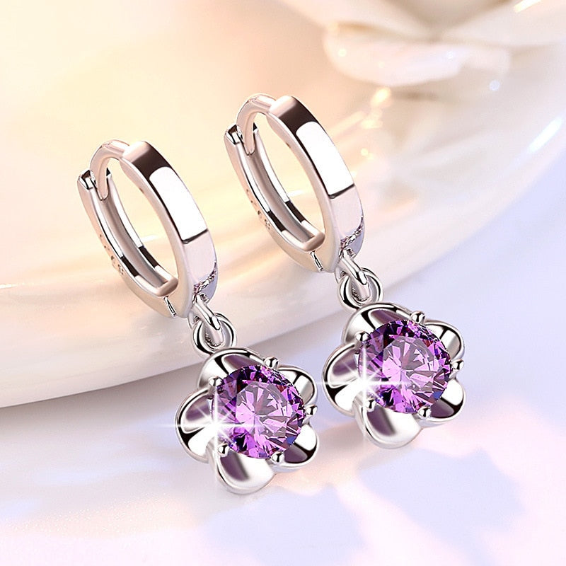 Karopel 925 Sterling Silver Earrings Jewelry High Quality Retro Simple Pattern Purple White Zircon Earrings Hot Sale