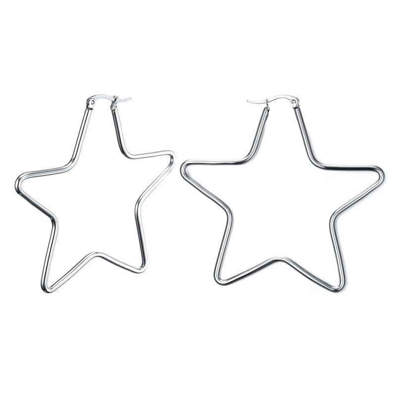 Vnox Large Star Hoop Earrings for Women Silver Color Not Fade