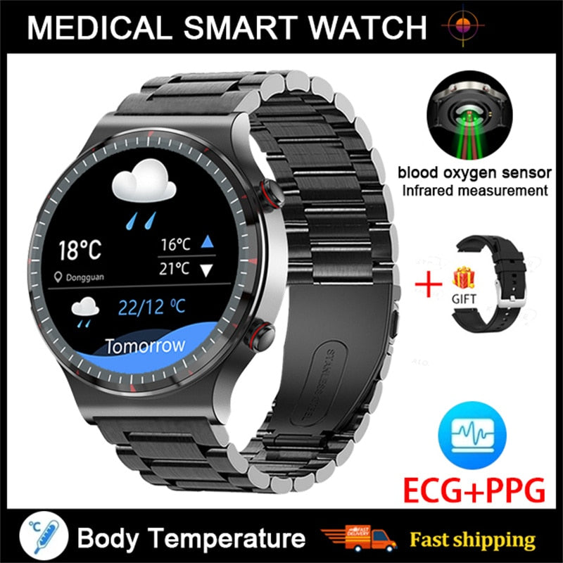 NEW Medical Grade Health Monitoring PPG + ECG Men Women Smart Watch Men Heart Rate Blood Oxygen Monitor Fitness Sport Smartwatch