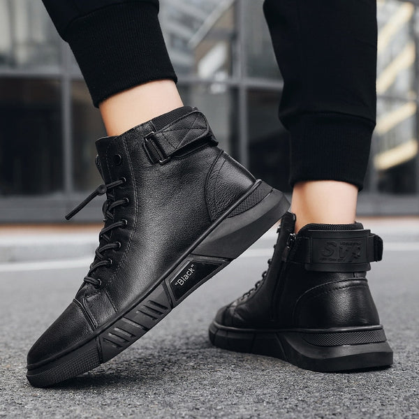 Men Boots Leather Casual Platform Boots Zipper British Style Autumn Winter Fashion Comfortable Mens Shoes Ankle Botas De Hombre