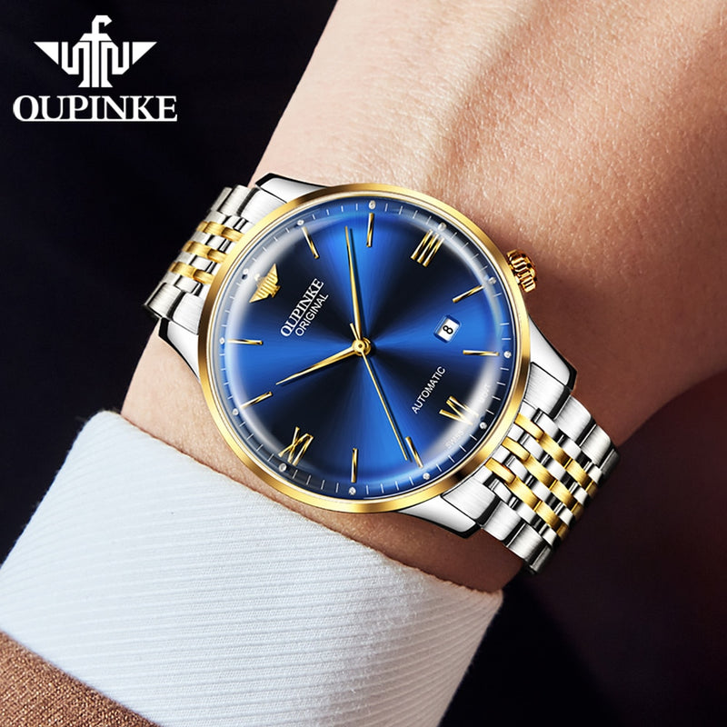 OUPINKE Ultra Thin Mechanical Watches for Men Original Swiss Movement Luxury Sapphire Crystal Mirror Man Waterproof Wristwatch