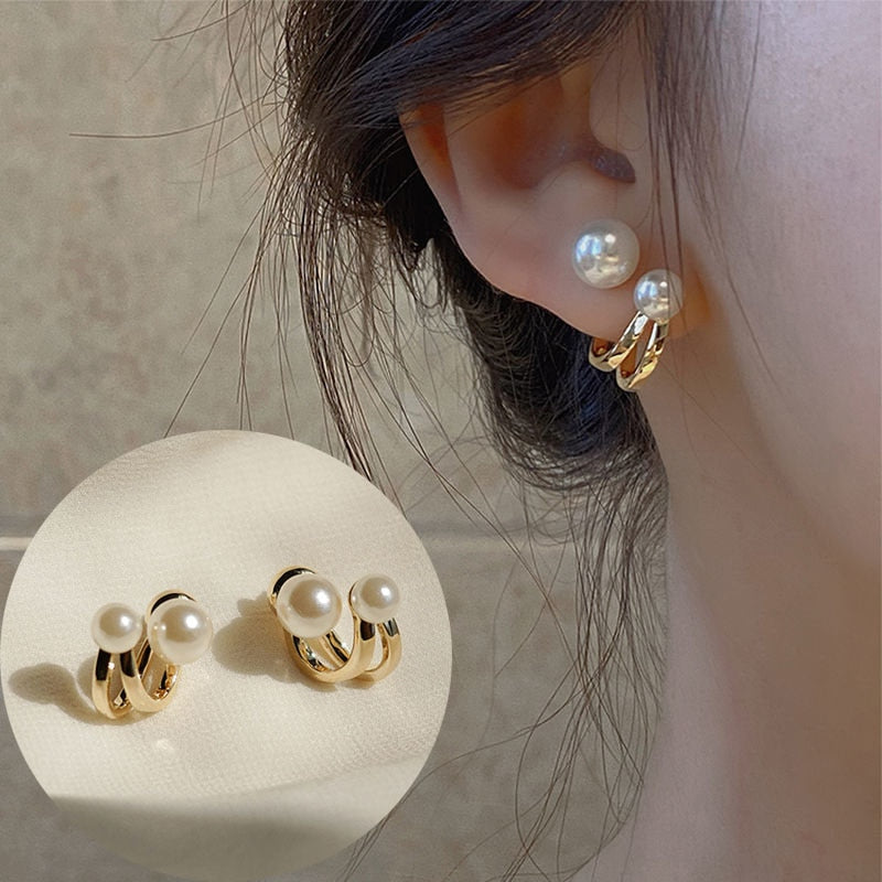 Korean Earing Claw Ear Hook Clip Earrings for Women Four-Prong Setting CZ Gold Color Ear Earrings Fashion Jewelry New Year Gift