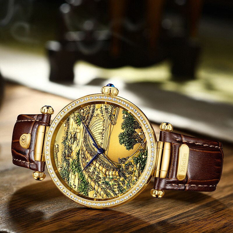 Top Luxury Pure Natural Jade Men Automatic Mechanical Watch Qingming River Map Sapphire Dial Leather Jade Women Wristwatch 2022