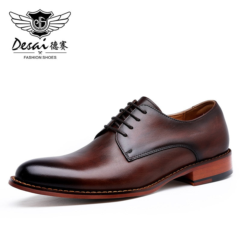 DESAI Oxford Mens Dress Shoes Formal Business Lace-up Full Grain Leather Minimalist Shoes for Men