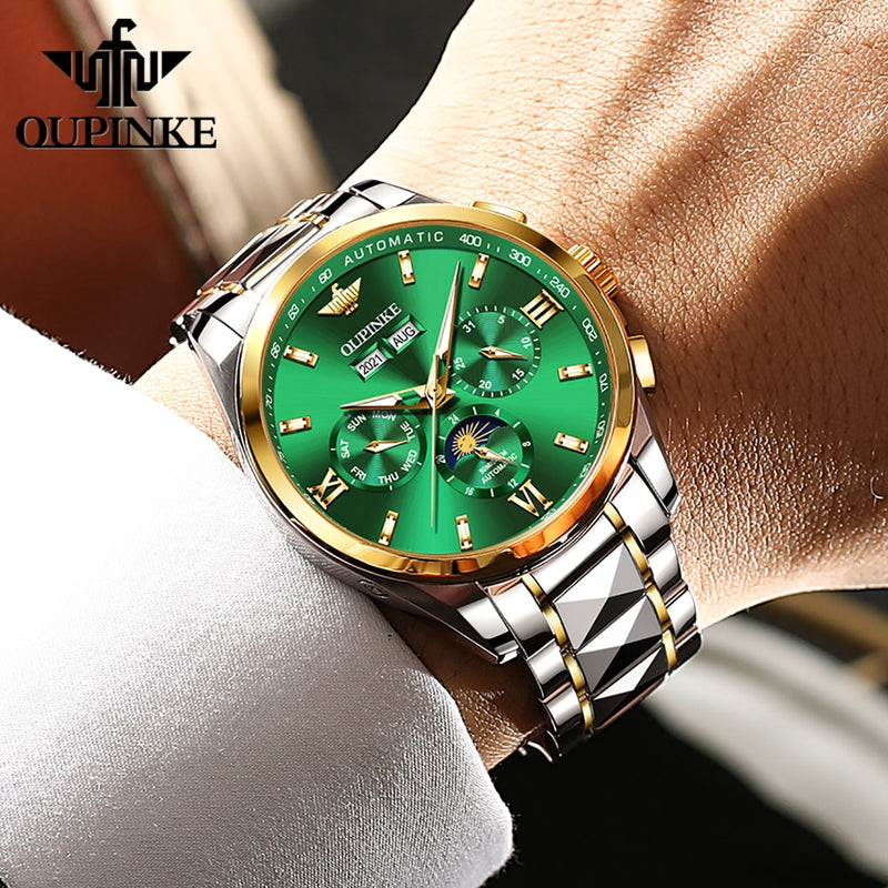 OUPINKE Top Luxury Male Watch Automatic Mechanical Men Watch 50M Waterproof Sapphire Mirror Original Wristwatch