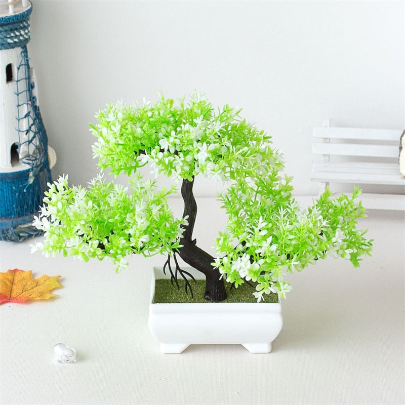 Artificial Plastic Plants Bonsai Small Tree Pot Fake Plant Potted Flower Home Room Table Decoration Garden Arrangement Ornaments