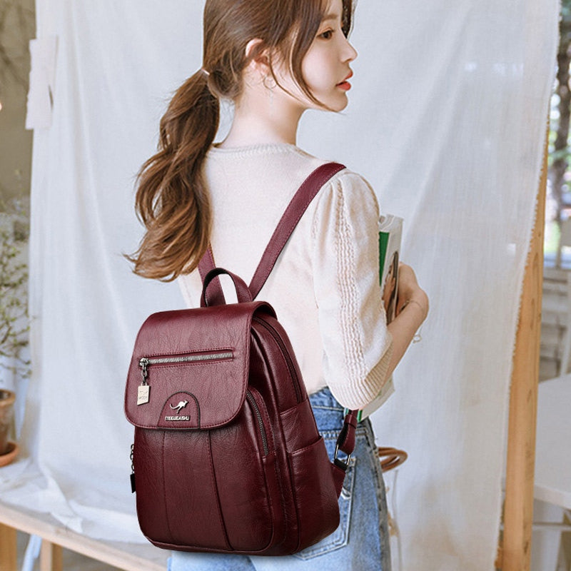 2022 Women Leather Backpacks High Quality Female Vintage Backpack For Girls School Bag Travel Bagpack Ladies Sac A Dos Back Pack