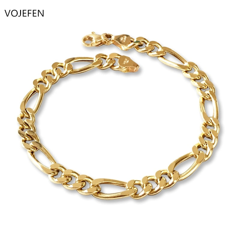 VOJEFEN 18k Pure Gold Figaro Bracelet Fashion Luxury Men Jewelry Genuine AU750 Chains Women&#39;s Hand Bracelets Bangles  Jewellery