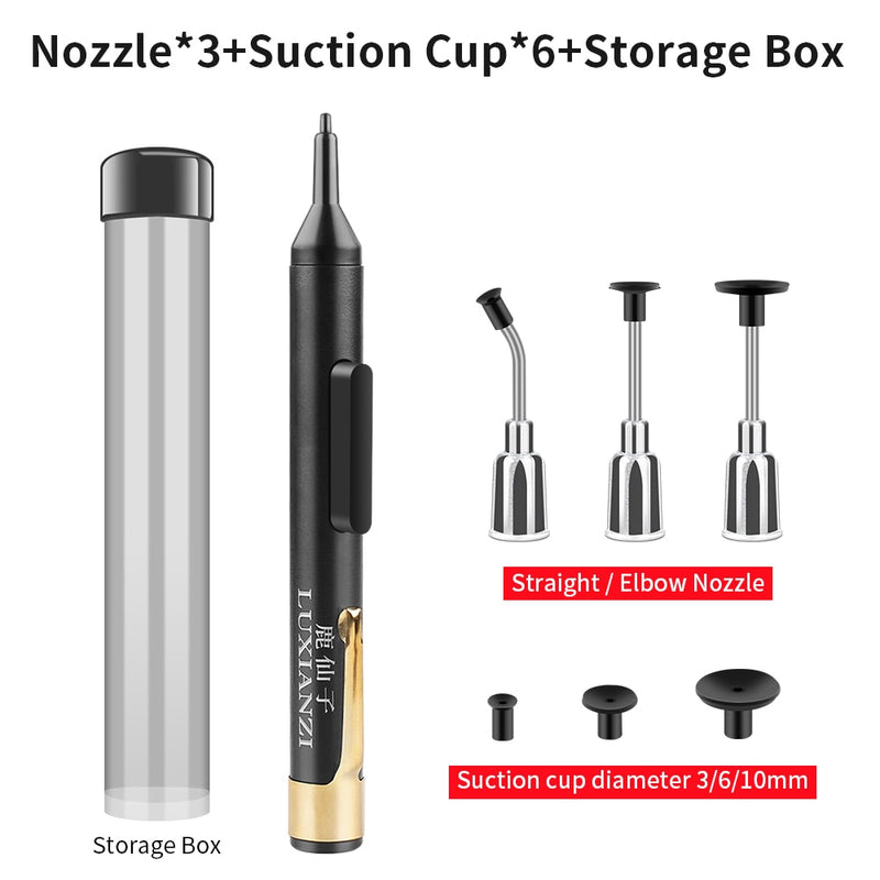 LUXIANZI Vacuum Suction Pen Kit with 3 Sucker IC SMD Tweezers Pick Up Tool Remover Sucker Pump Solder Desoldering Sucking Pens