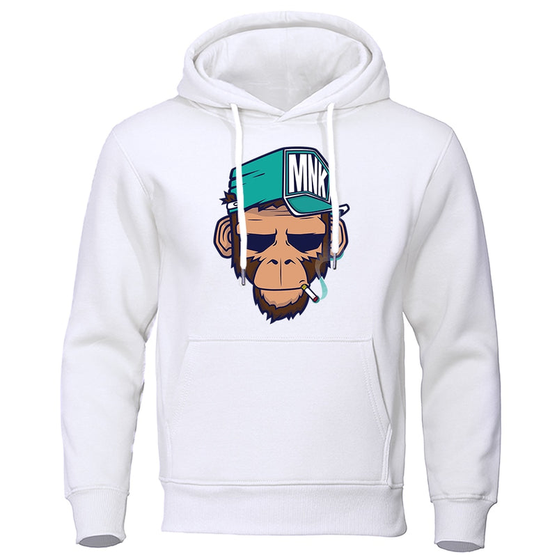 European American Style Personality Smoking Monkey Hoodie Mens Fashion Loose Sweatshirt Fashion Hoodies Casual Fleece Streetwear